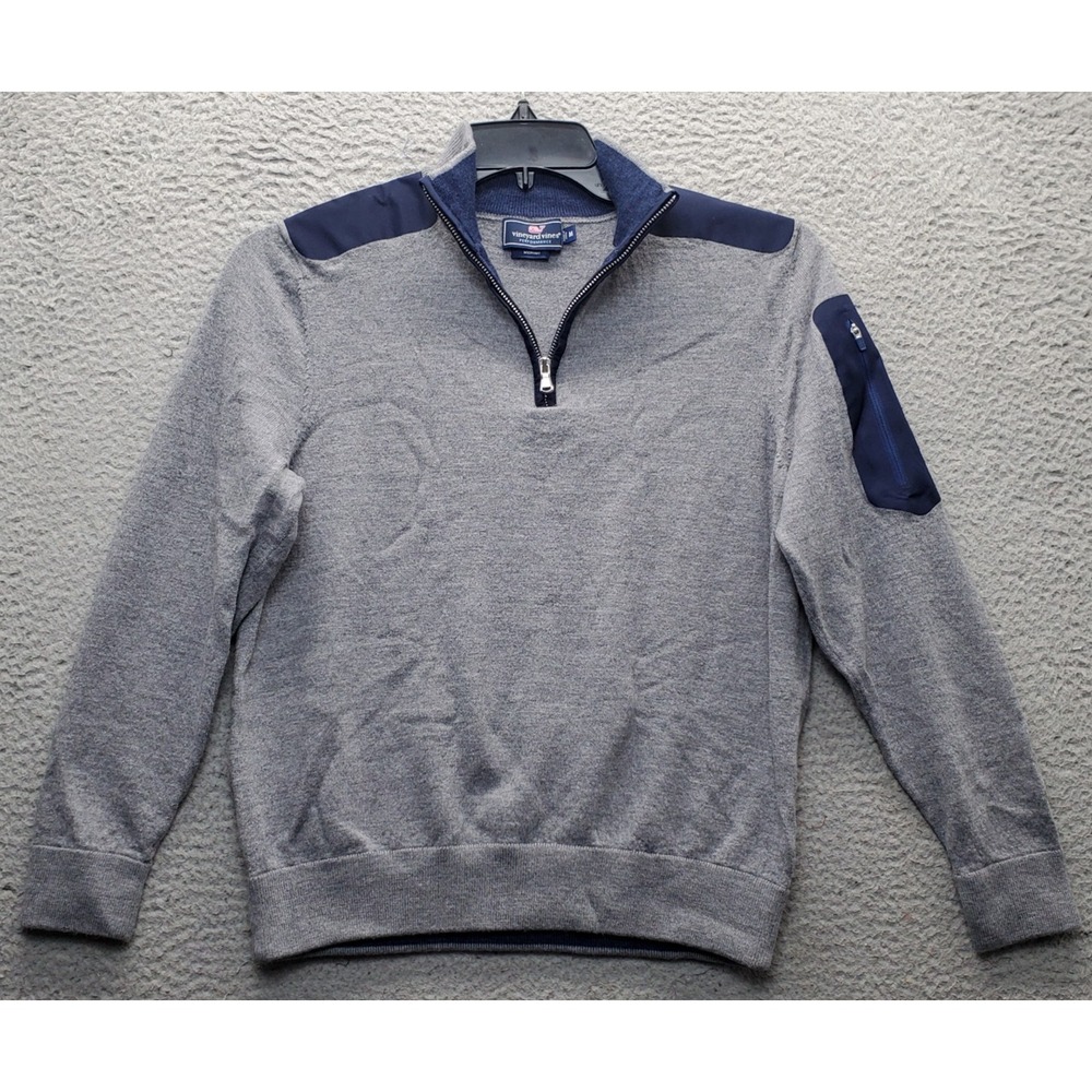 Vineyard Vines Sweater Womens M Gray Performance Knit Side Shoulder Quarter Zip